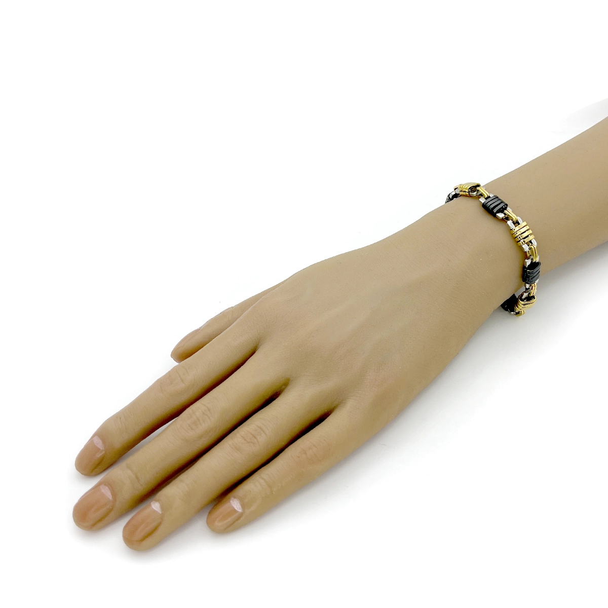 Pulsera Acero Tricolor Eslabones Cuadrados Remaches 7 Pulsera Acero Tricolor Eslabones Cuadrados Remaches - Image 5