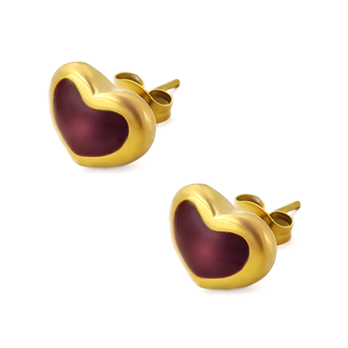 Set Joyeria Inox Dorado Corazon Inflado Centro Guinda 1