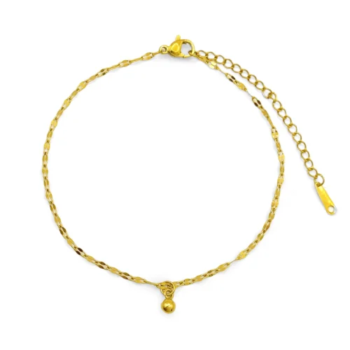 Tobillera Acero Dorado Cadena Petatillo Balin Colgante (2)