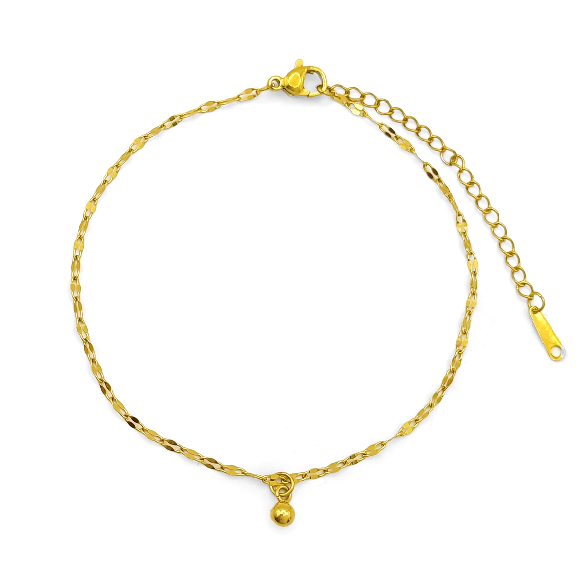 Tobillera Acero Dorado Cadena Petatillo Balin Colgante 2