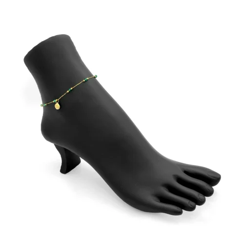 Tobillera Acero Dorado Cristal Cortado Verde Concha (1)