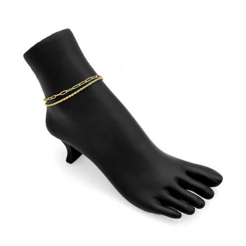 Tobillera Acero Dorado Doble Cadena Torzal y Eslabon Oval (2)