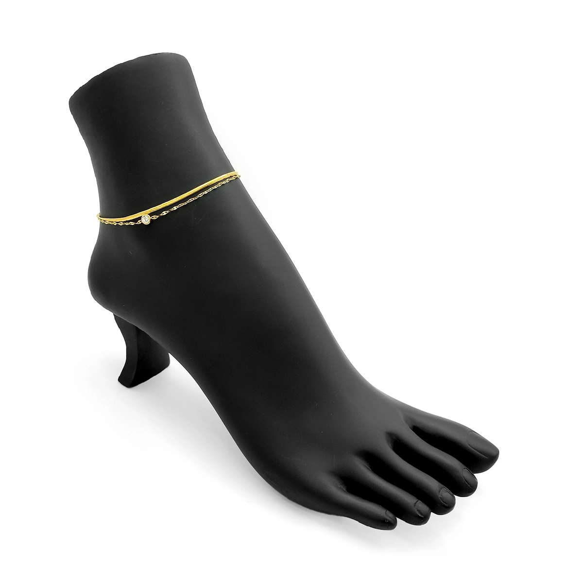 Tobillera Acero Dorado Doble Planchada Petatilo Cristal 2