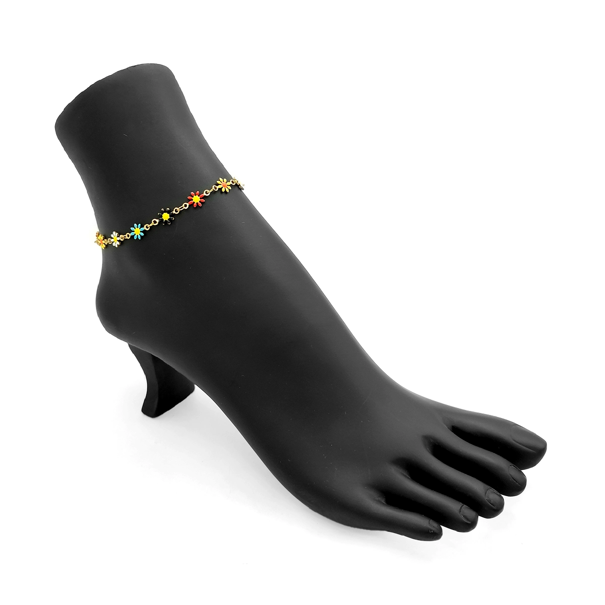 Tobillera Acero Dorado Flores Margaritas Multicolor 2