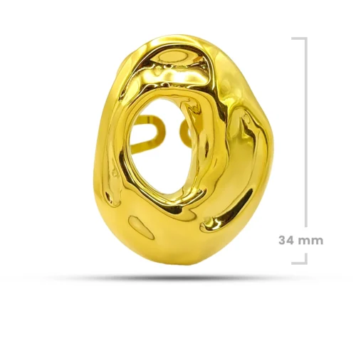 Anillo Acero Dorado Circulo Irregular Martillado Elegante (1)