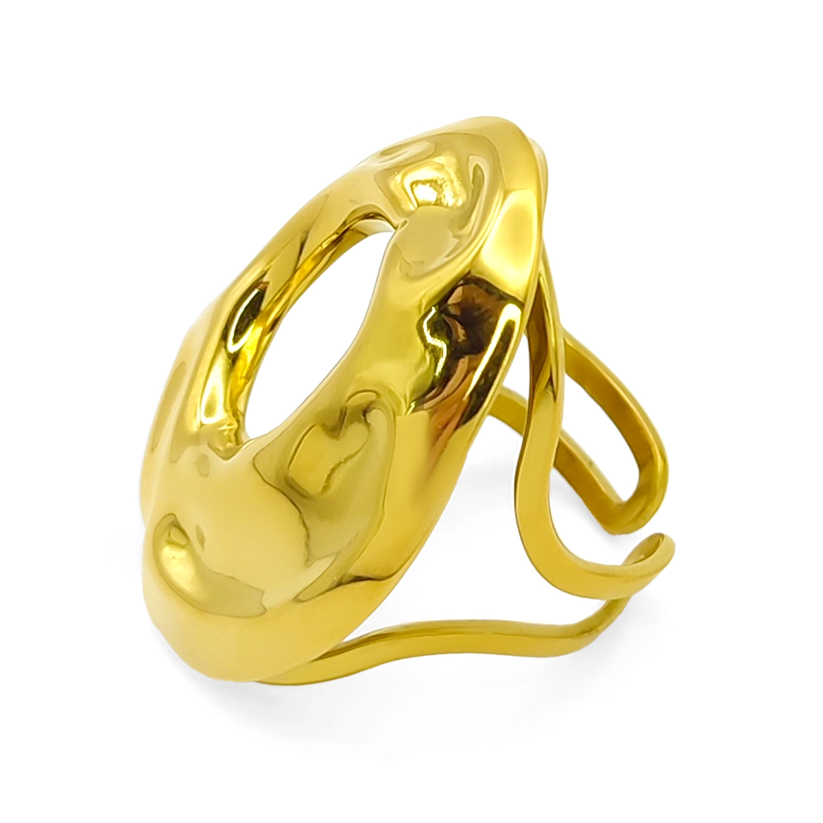 Anillo Acero Dorado Circulo Irregular Martillado Elegante 5 Anillo Acero Dorado Circulo Irregular Martillado Elegante - Image 3