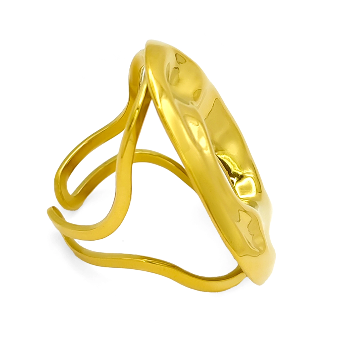 Anillo Acero Dorado Circulo Irregular Martillado Elegante 6 Anillo Acero Dorado Circulo Irregular Martillado Elegante - Image 4