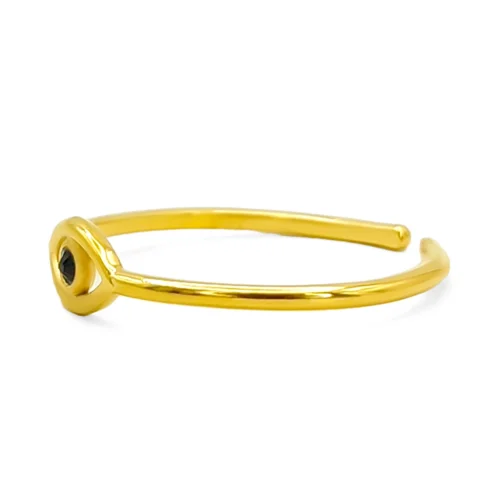 Anillo Acero Dorado Ojo Pupila Cristal Negro Ajustable (1)