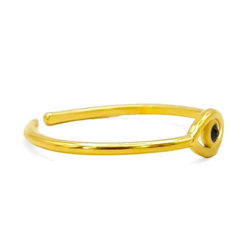 Anillo Acero Dorado Ojo Pupila Cristal Negro Ajustable (2)