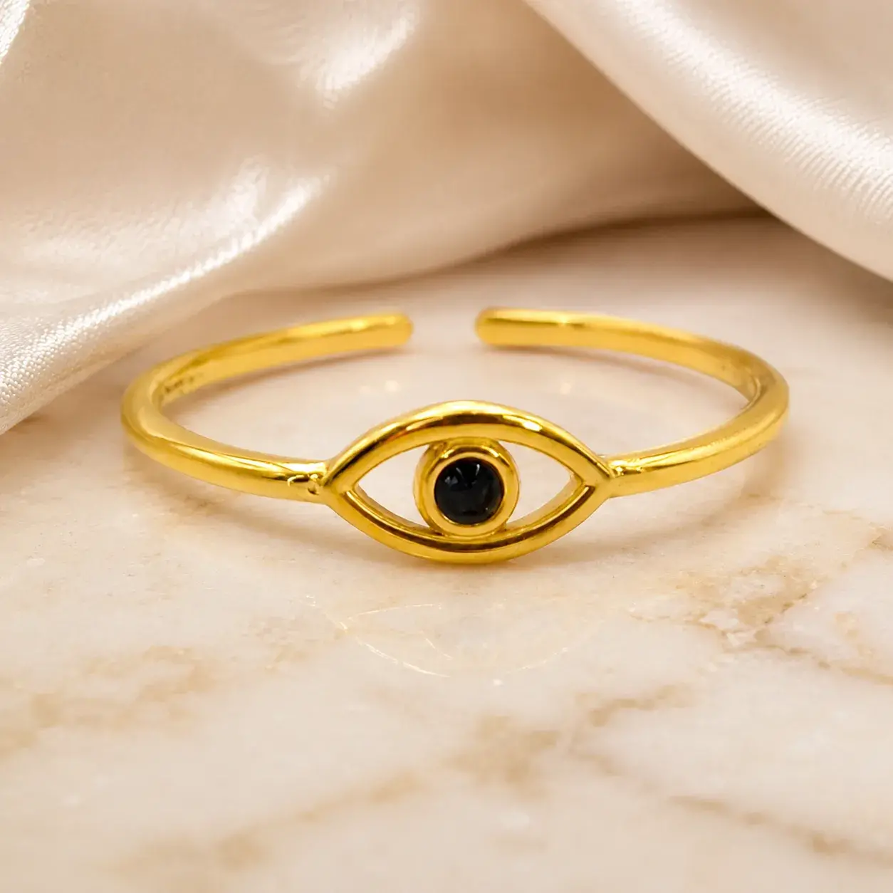 Anillo Acero Dorado Ojo Pupila Cristal Negro Ajustable 7 Anillo Acero Dorado Ojo Pupila Cristal Negro Ajustable - Image 5