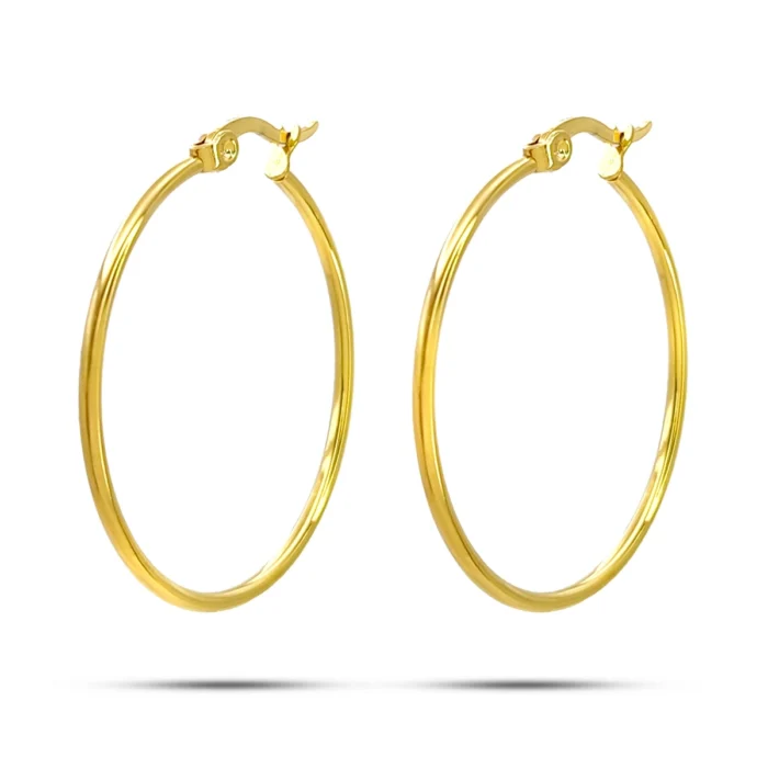 Aretes Acero Dorado Arracada Sencilla Delgada 32 mm (2)