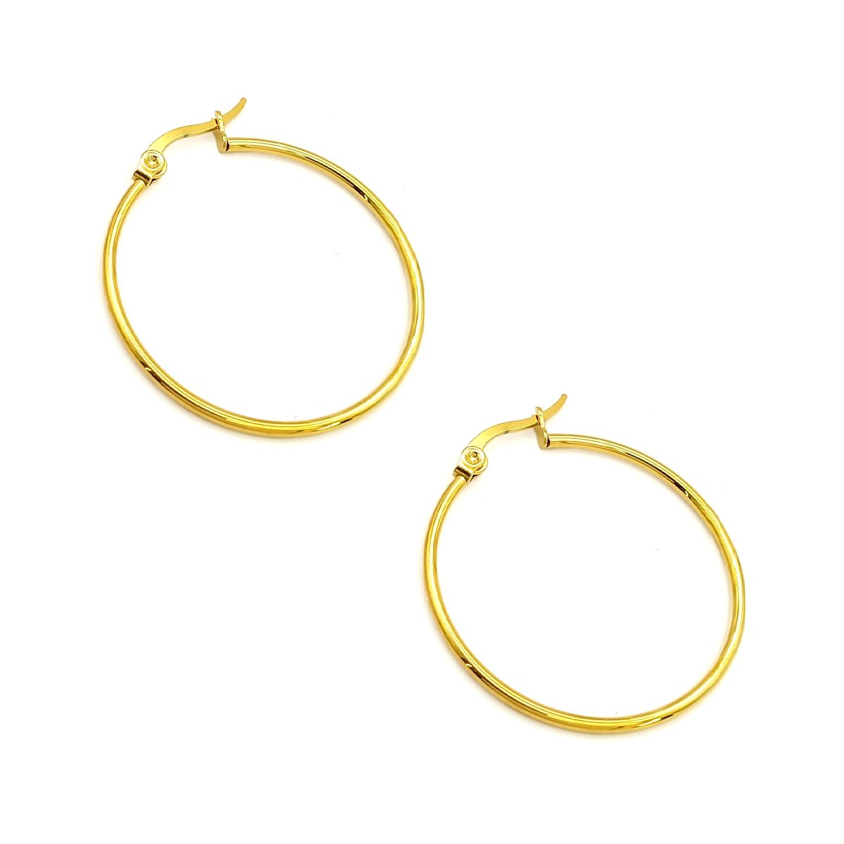 Aretes Acero Dorado Arracadas Sencillas Delgadas 32 mm 7 Aretes Acero Dorado Arracadas Sencillas Delgadas 32 mm - Image 5