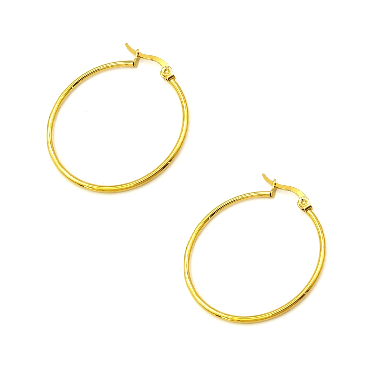 Aretes Acero Dorado Arracadas Sencillas Delgadas 32 mm 5 Aretes Acero Dorado Arracadas Sencillas Delgadas 32 mm - Image 3