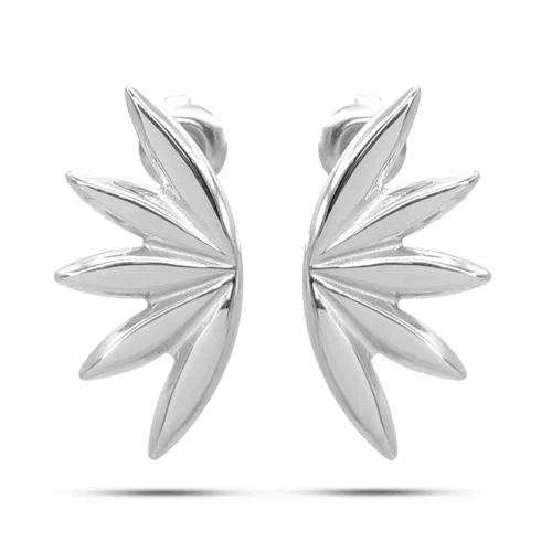 Aretes Acero Inox Hoja Media Flor Cinco Petalos Elegante (9)