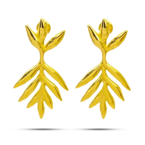 Aretes Acero Inox de Noche Elegantes Hojas Rama Palmera (1)