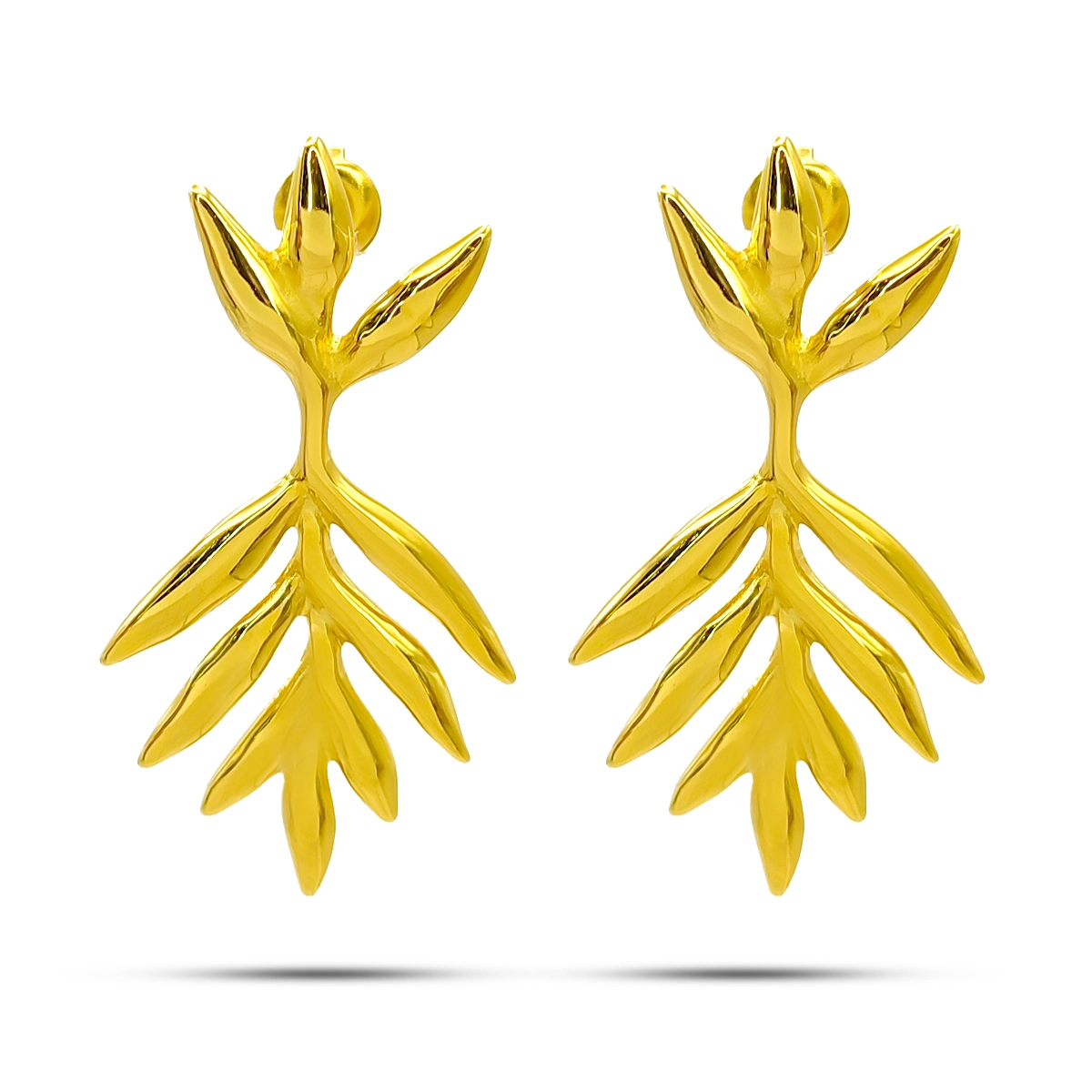 Aretes Acero Inox de Noche Elegantes Hojas Rama Palmera 5 Aretes Acero Inox de Noche Elegantes Hojas Rama Palmera - Image 3