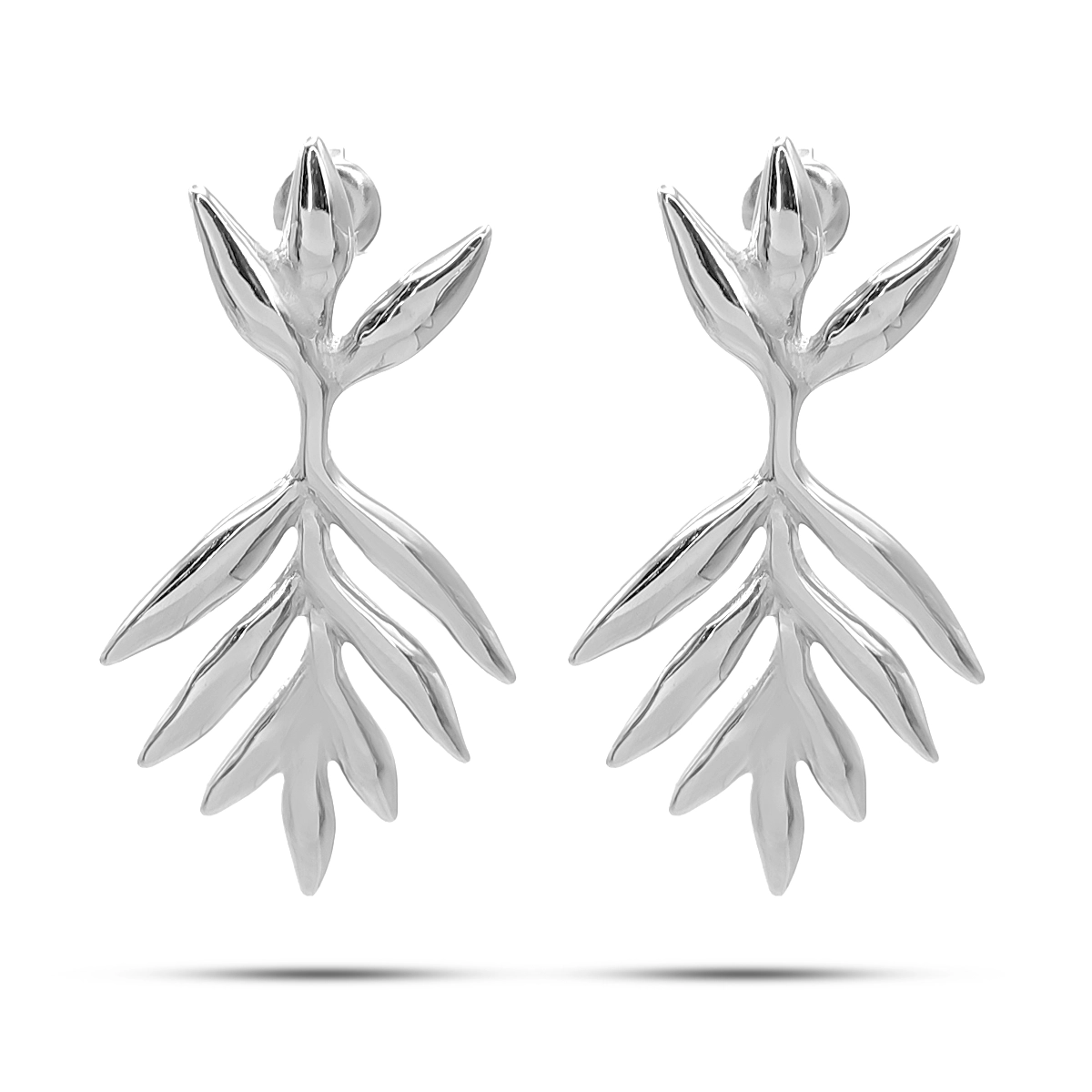 Aretes Acero Inox de Noche Elegantes Hojas Rama Palmera 4 Aretes Acero Inox de Noche Elegantes Hojas Rama Palmera - Image 2