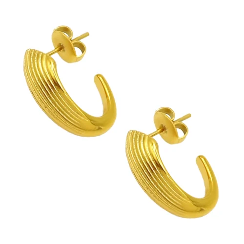 Aretes Acero Media Arracada Forma Gota Acanalada (1)