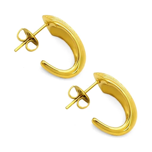 Aretes Acero Media Arracada Forma Gota Acanalada (2)