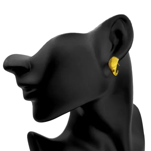 Aretes Acero Media Arracada Forma Gota Acanalada (3)