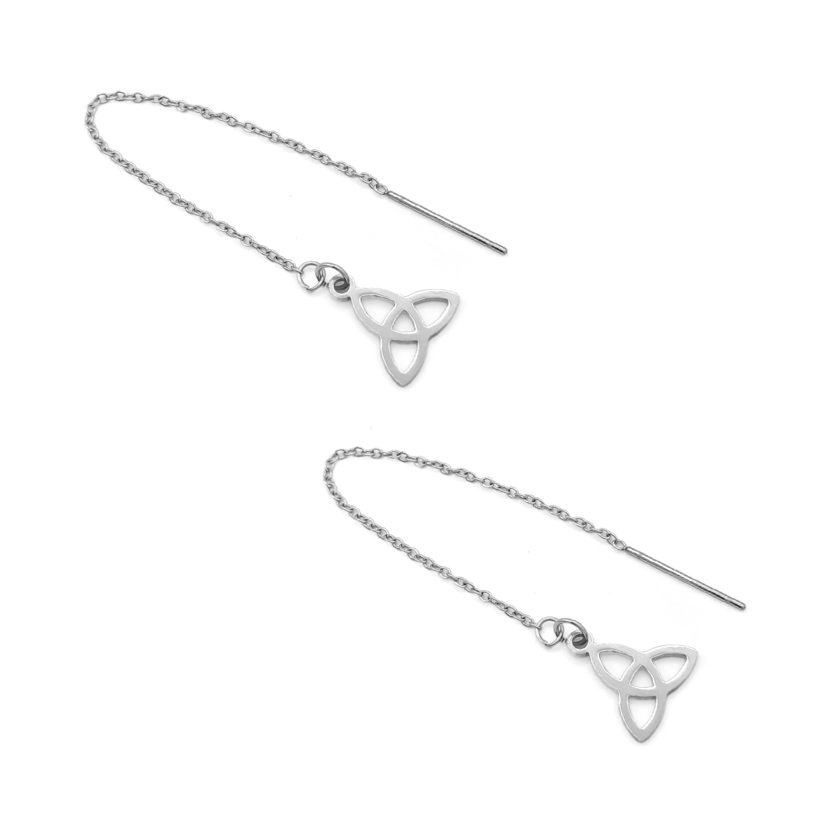 Aretes Acero Plateado Tipo Violadores Colgante Triqueta 3