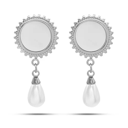 Aretes Acero Plateado de Clip Ajustable Perla Colgante (1)