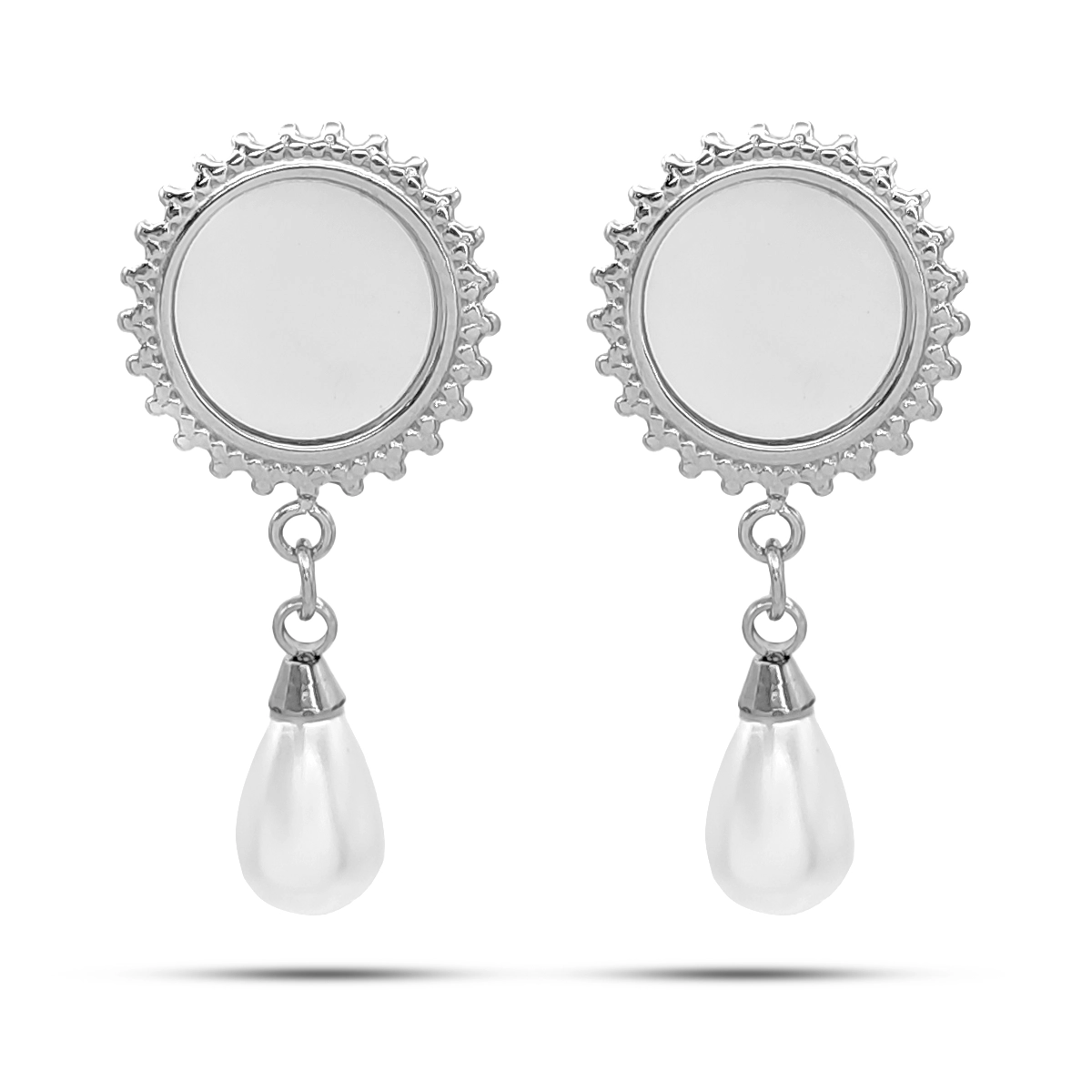 Aretes Acero Plateado de Clip Ajustable Perla Colgante 1 1