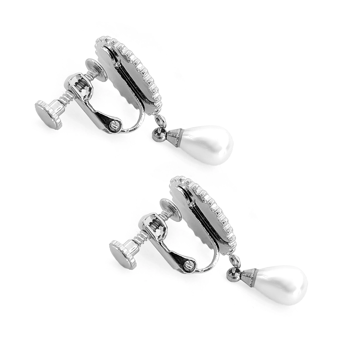 Aretes Acero Plateado de Clip Ajustable Perla Colgante 6 Aretes Acero Plateado de Clip Ajustable Perla Colgante - Image 4