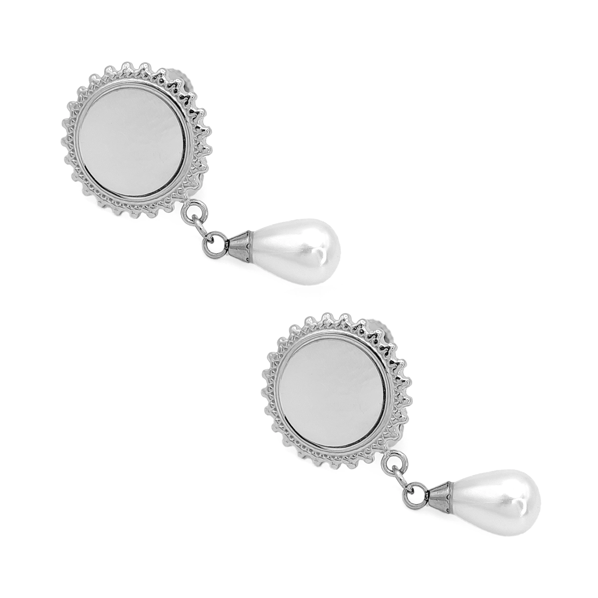 Aretes Acero Plateado de Clip Ajustable Perla Colgante 5 Aretes Acero Plateado de Clip Ajustable Perla Colgante - Image 3