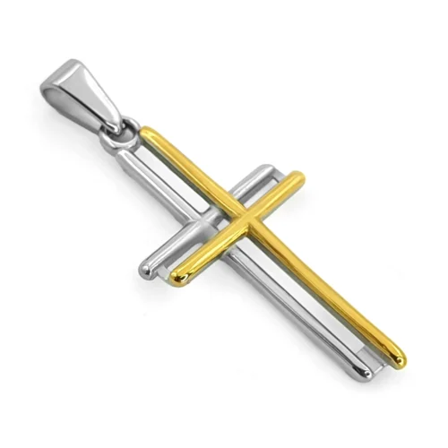 Dije Acero Inox Bicolor Cruz Lineas Rectas Cruzadas (3)
