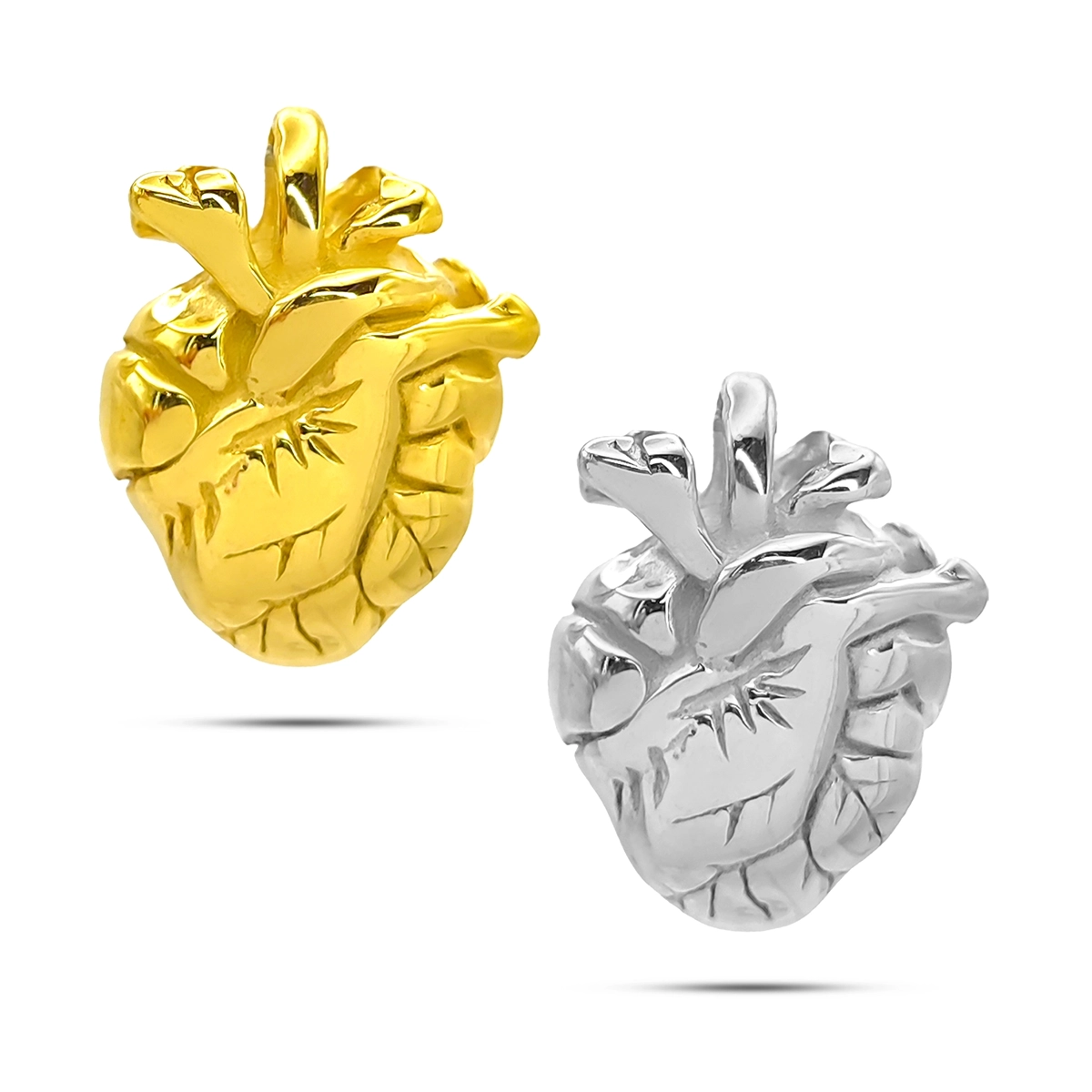 dije corazón anatómico realista de acero inoxidable dorado y plateado