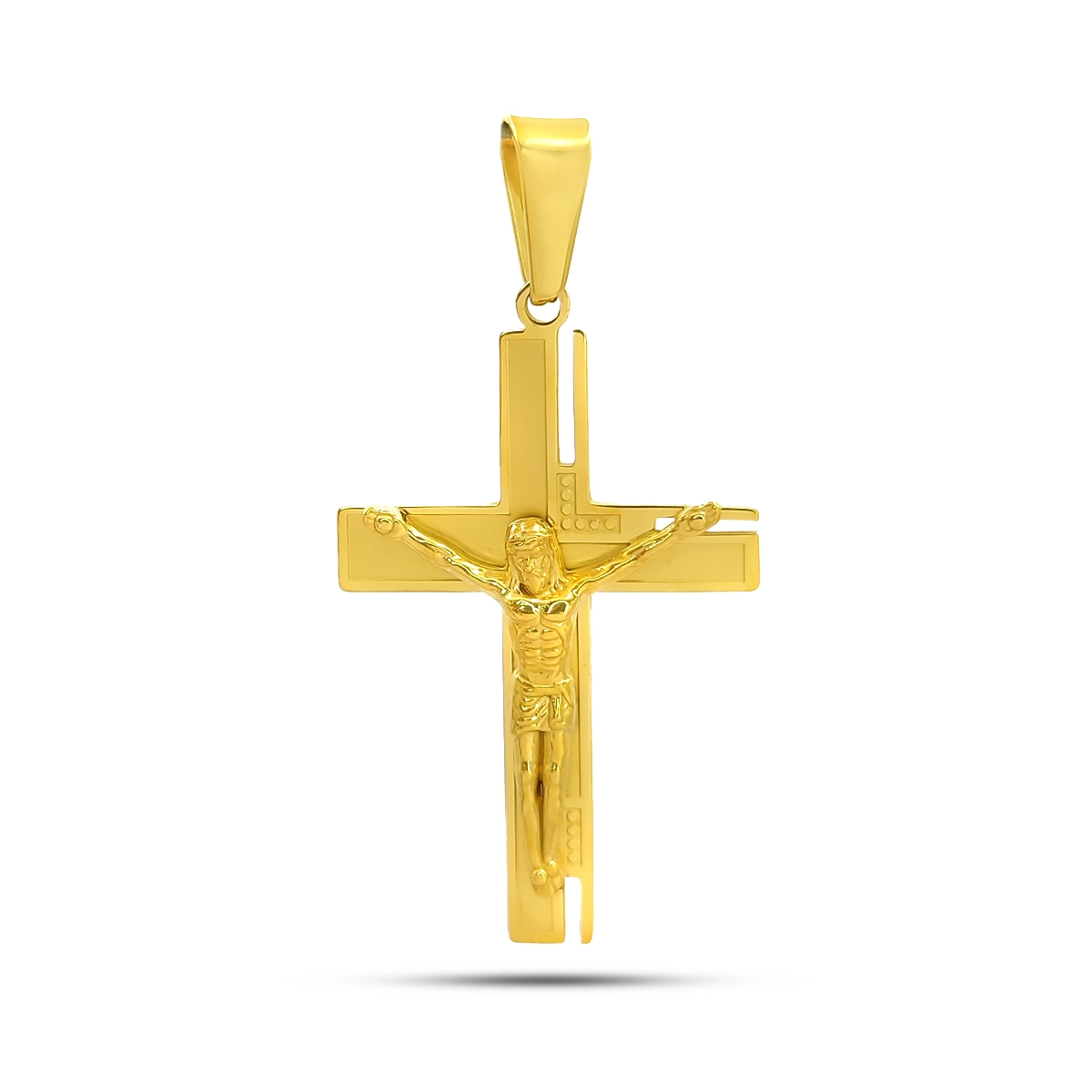 Dije Acero Inox Crucifijo Cruz Detallada Mate Cristo 1