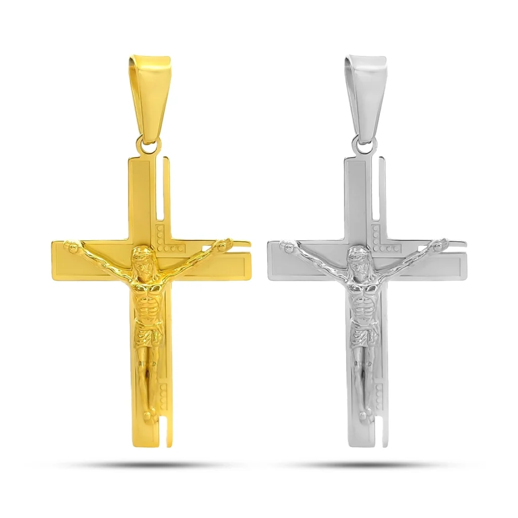 Dije Acero Inox Crucifijo Cruz Detallada Mate Cristo
