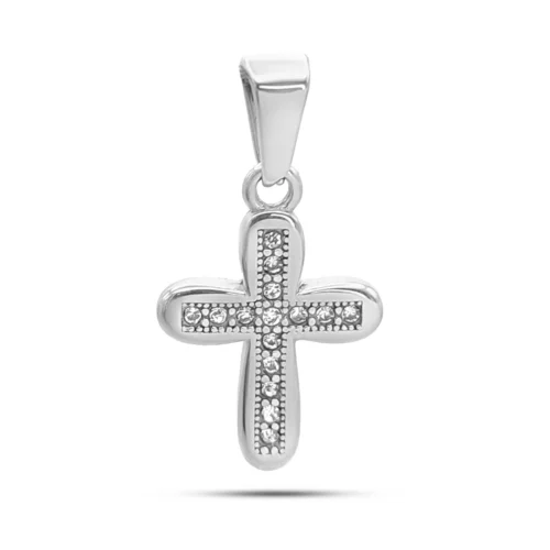 Dije Acero Inox Cruz Redondeada Chica Cristales 21 mm (1)