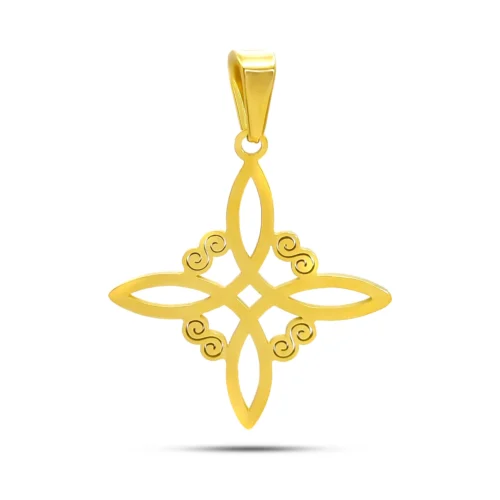 dije acero inoxidable nudo de bruja calado dorado símbolo protector místico
