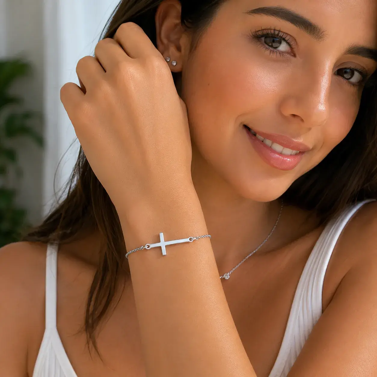 Pulsera Acero Plateado Simbolo Cruz Lisa Sencilla 8 Pulsera Acero Plateado Simbolo Cruz Lisa Sencilla - Image 6