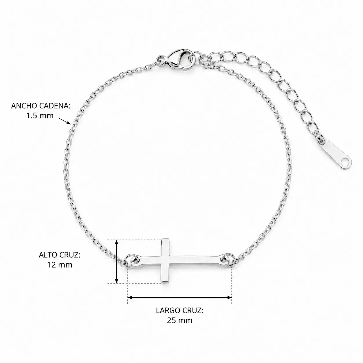 Pulsera Acero Plateado Simbolo Cruz Lisa Sencilla 5 Pulsera Acero Plateado Simbolo Cruz Lisa Sencilla - Image 3