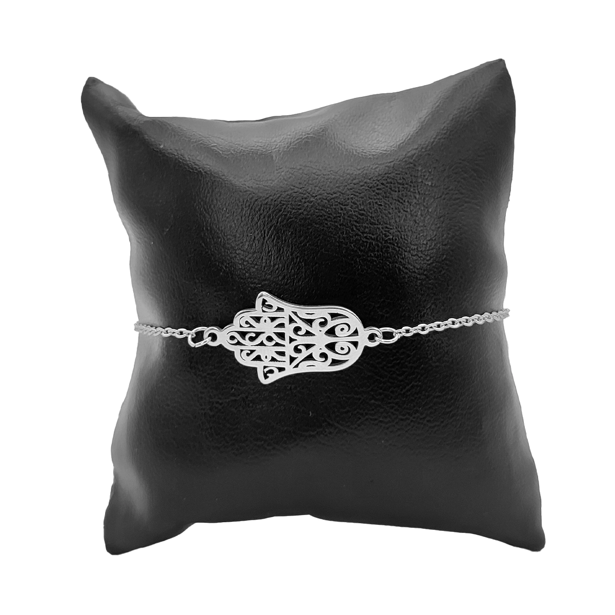 Pulsera Acero Plateado Simbolo Mano de Fatima Sencilla 1