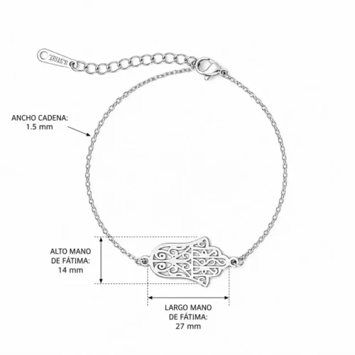 Pulsera Acero Plateado Simbolo Mano de Fatima Sencilla (2)