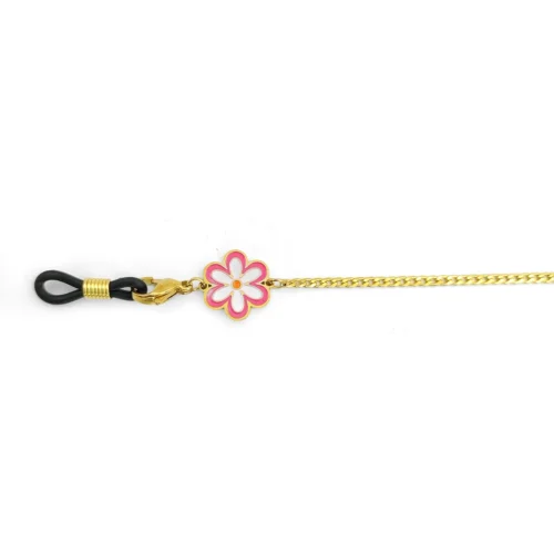 Cadena Lentes Acero Dorado Diseño Flor Esmaltada Rosa (1)