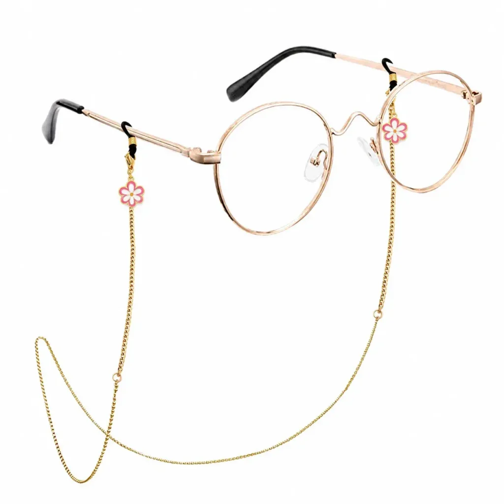 Cadena Lentes Acero Dorado Diseno Flor Esmaltada Rosa