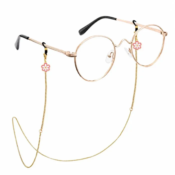 Cadena Lentes Acero Dorado Diseño Flor Esmaltada Rosa