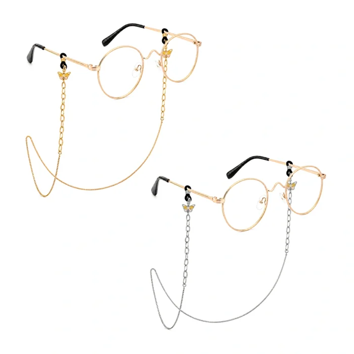Cadena Lentes Acero Eslabon Oval Diseño Mariposa Esmalte (10)