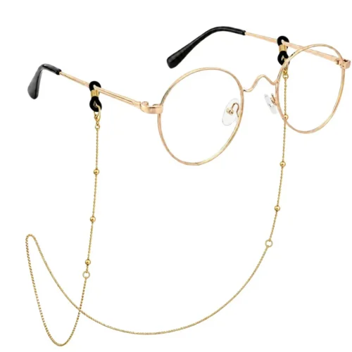 Cadena para lentes de acero inoxidable dorado con diseño militar de balines de 3 mm