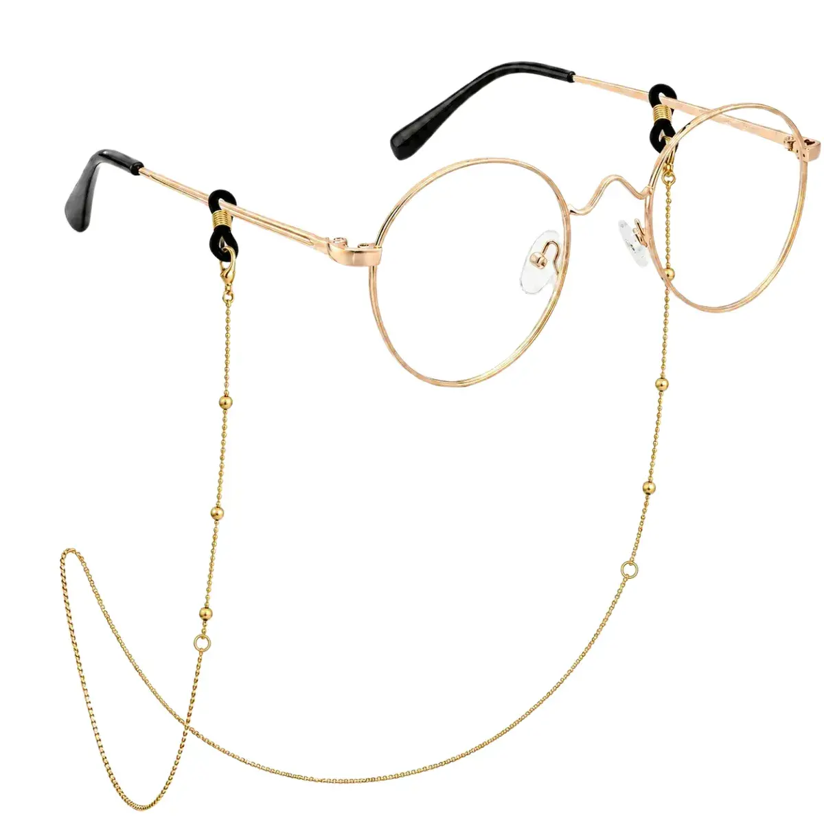 Cadena para lentes de acero inoxidable dorado con diseño militar de balines de 3 mm