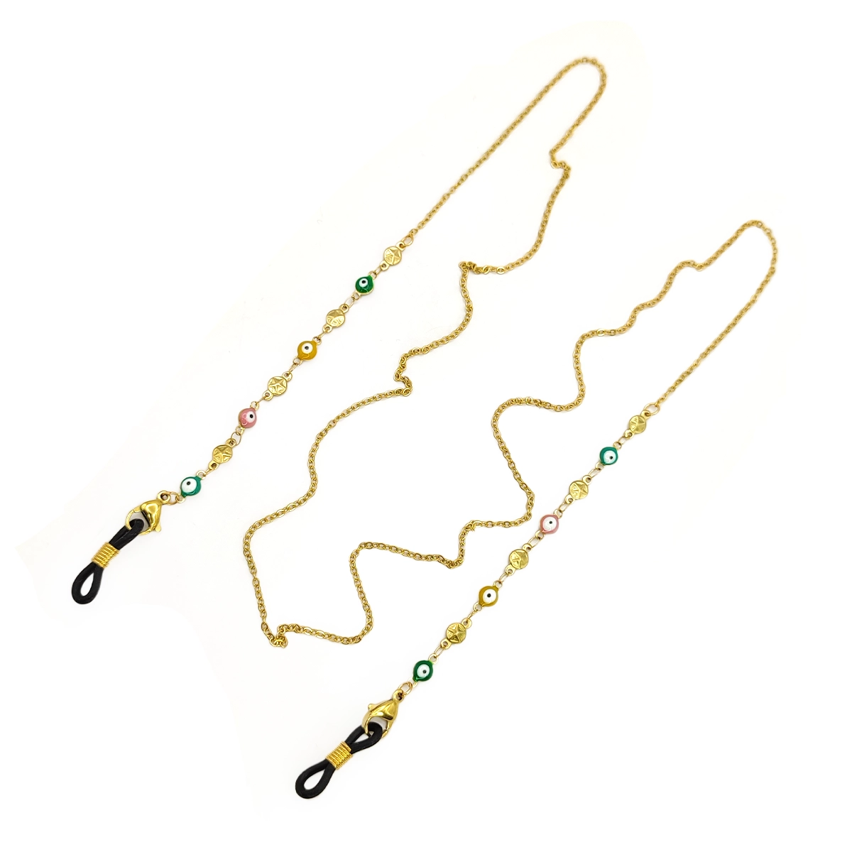 Cadena Lentes Acero Inox Dorado Ojo Turco Estrellas 4