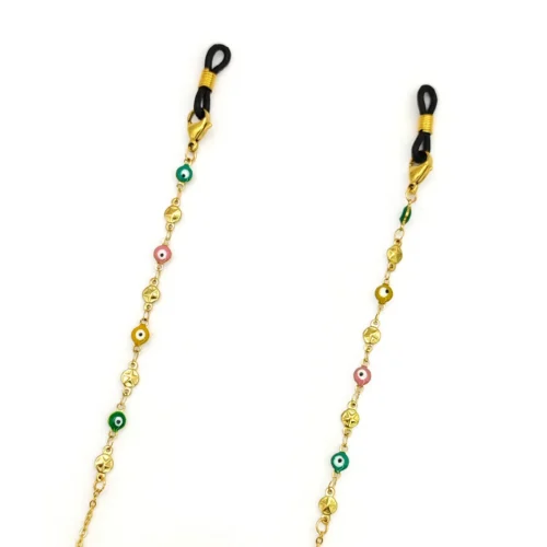 Cadena Lentes Acero Inox Dorado Ojo Turco Estrellas (5)