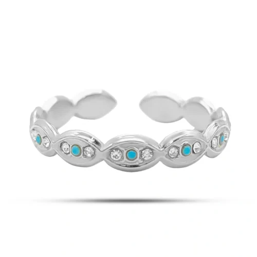 Anillo Acero Cristales Ojos Unidos Pupila Azul Ajustable (1)