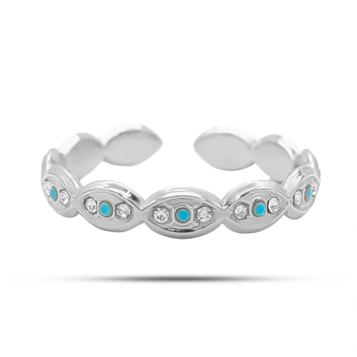 Anillo Acero Cristales Ojos Unidos Pupila Azul Ajustable (1)