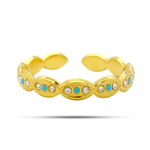 Anillo Acero Cristales Ojos Unidos Pupila Azul Ajustable (3)